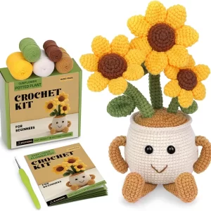 MIUSIE Crochet Starter Kit Sunflower Tulip Crochet Kit Crocheting Knitting Supplies for Adults Beginners Decoration DIY Craft