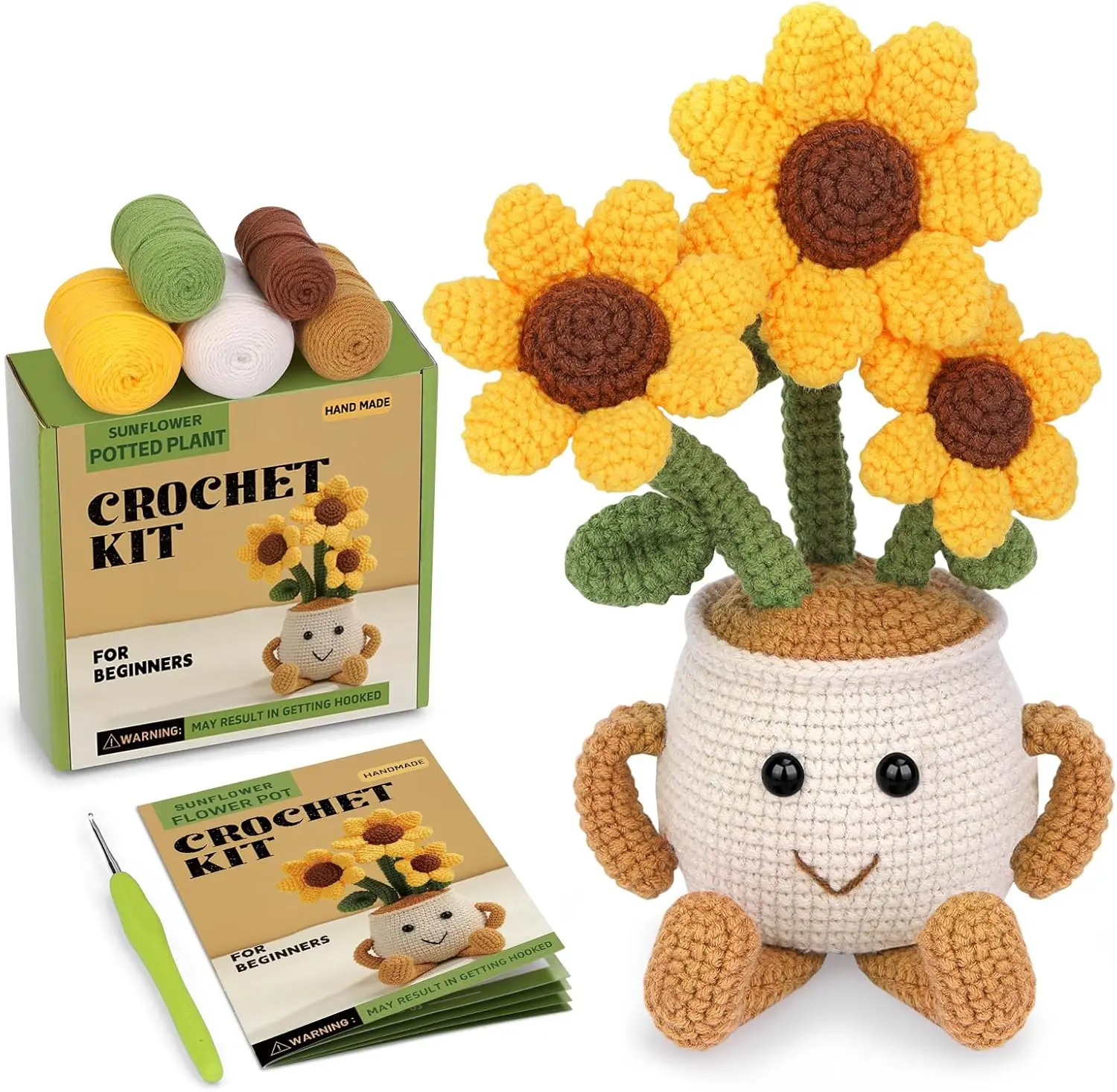 MIUSIE Crochet Starter Kit Sunflower Tulip Crochet Kit Crocheting Knitting Supplies for Adults Beginners Decoration DIY Craft