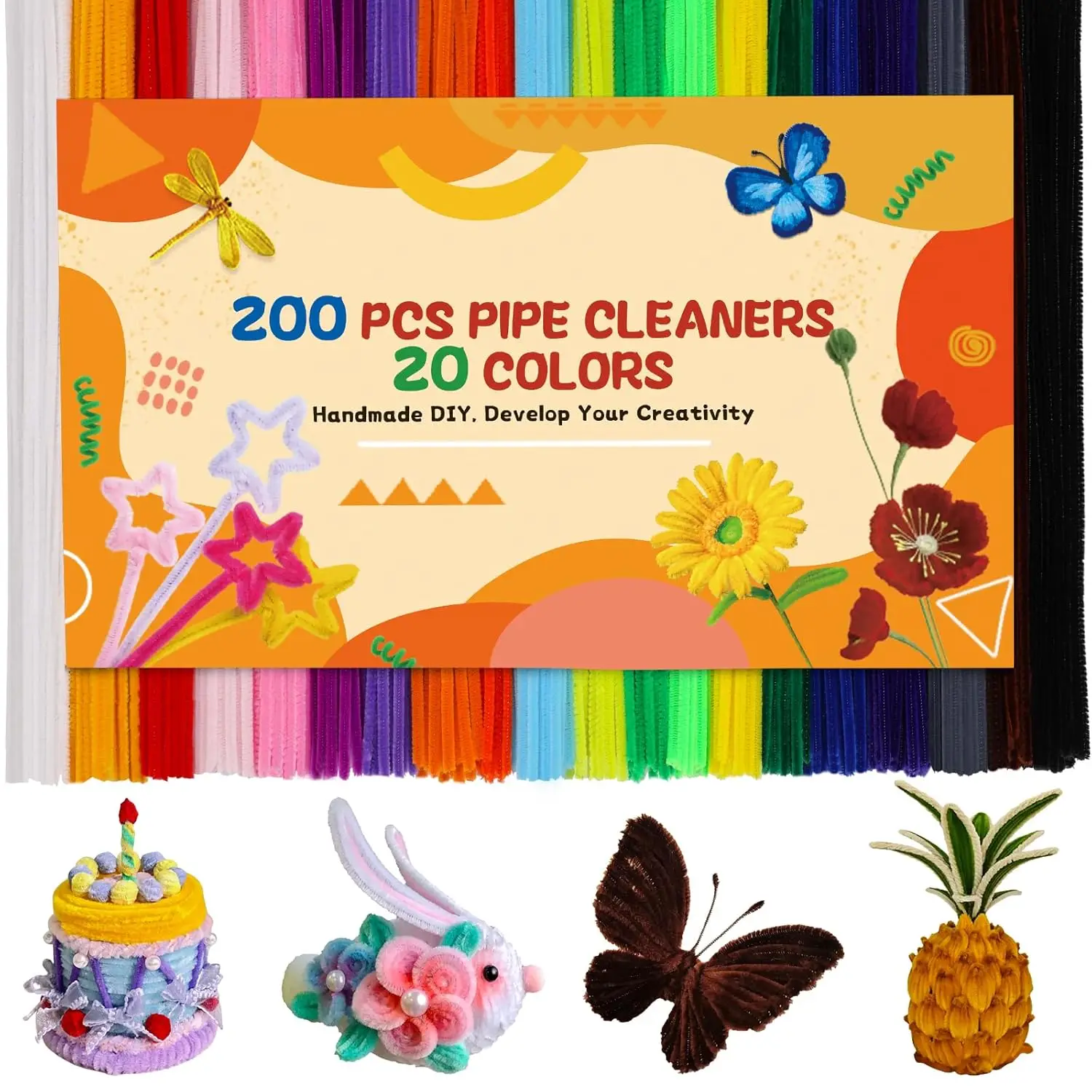 MIUSIE 200 Pcs Pipe Cleaners 20 Colors Pipe Cleaner Craft Pipe Cleaners Bulk Chenille Stems Craft Supplies for DIY Decorations